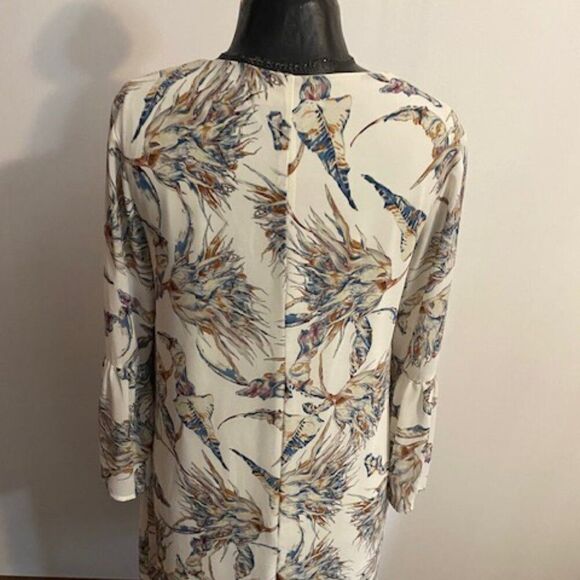 Fab'rik White Leaf Print Silk Blend bell sleeves dress, size L - Picture 3 of 6
